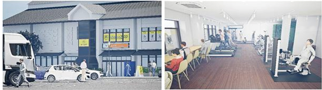 写真左から、日本平PA（上り）の店舗イメージと、chocoZAP利用イメージ。画像＝NEXCO中日本