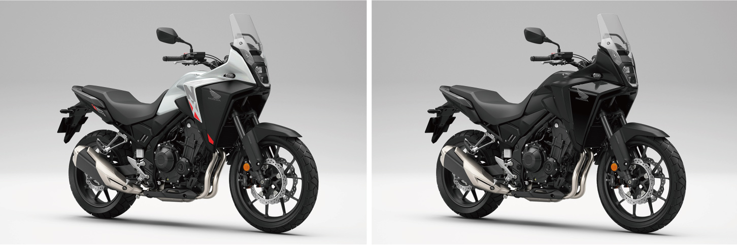 写真左から、NX400のパールグレアホワイトカラーと、マットバリスティックブラックメタルカラー。