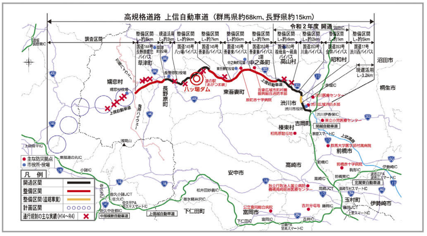上信自動車道（上信道）の路線図。（画像：群馬県）
