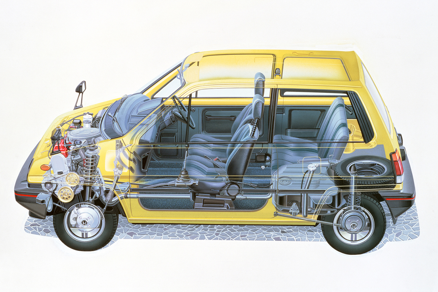 1981年に登場した初代ホンダ・シティ 。超小型バイク「モトコンポ」も同時に発売され、4輪のトランクに2輪を搭載してアウトドアを楽しむという、これまでにない新しいライフスタイルの提案にも注目が集まりました。