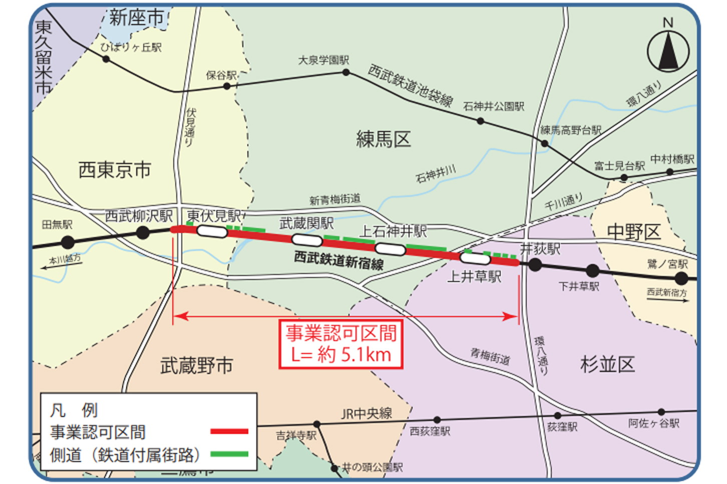 西武新宿線の連続立体交差の事業化した区間