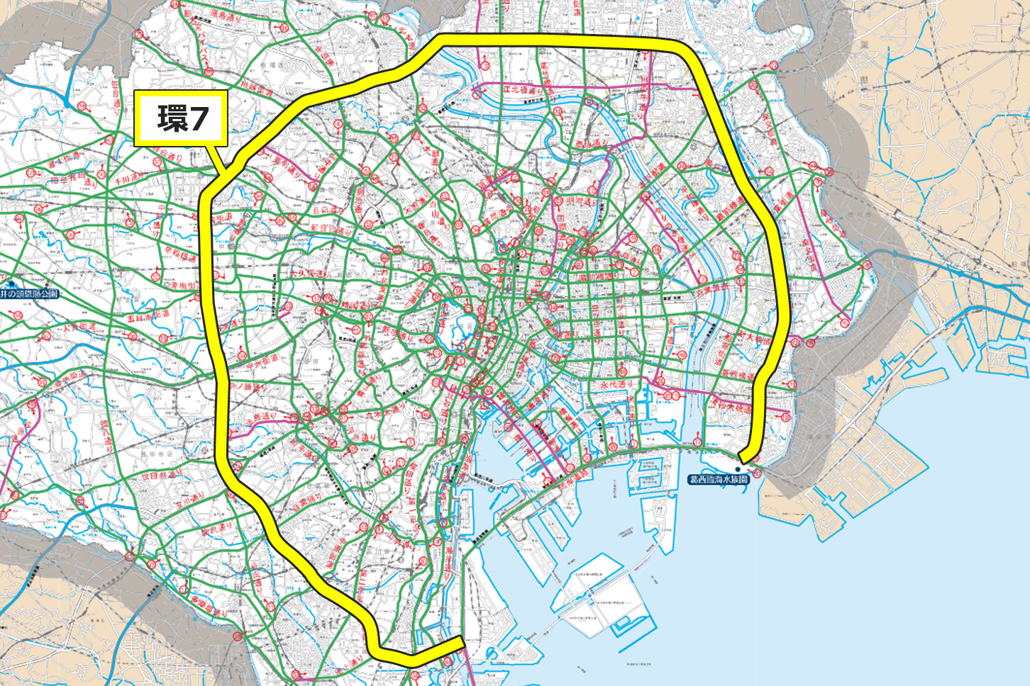 都内屈指の大規模な環状の道路となっている「環7」