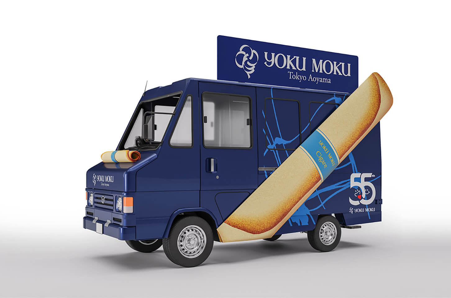 巨大ヨックモックを携えた「BLUE GIFT TRUCK」